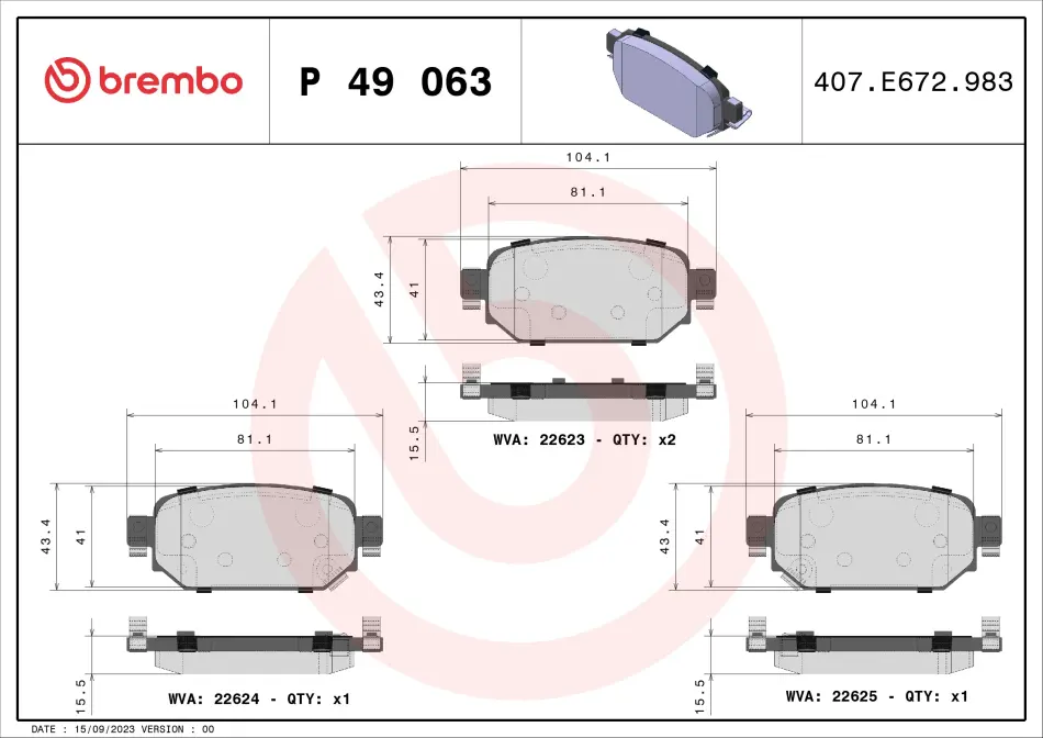 Тормозные колодки brembo P49063