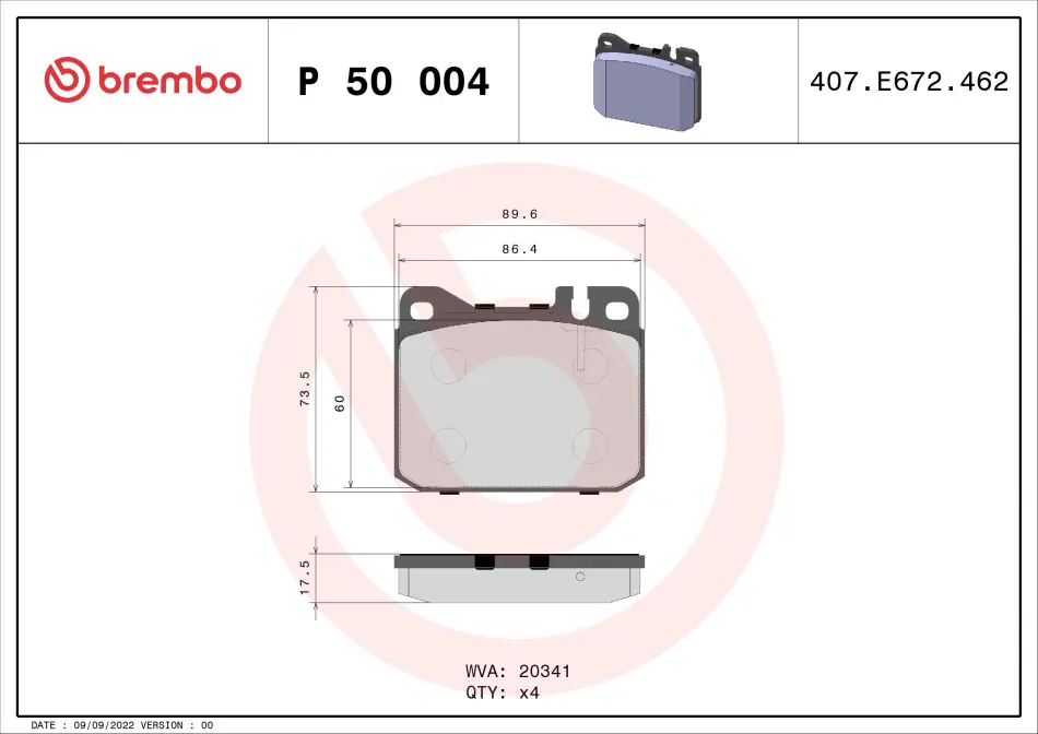 Тормозные колодки brembo P50 004