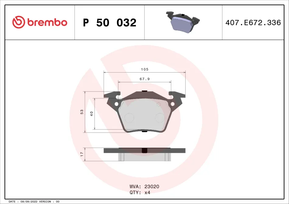 Тормозные колодки brembo P50032
