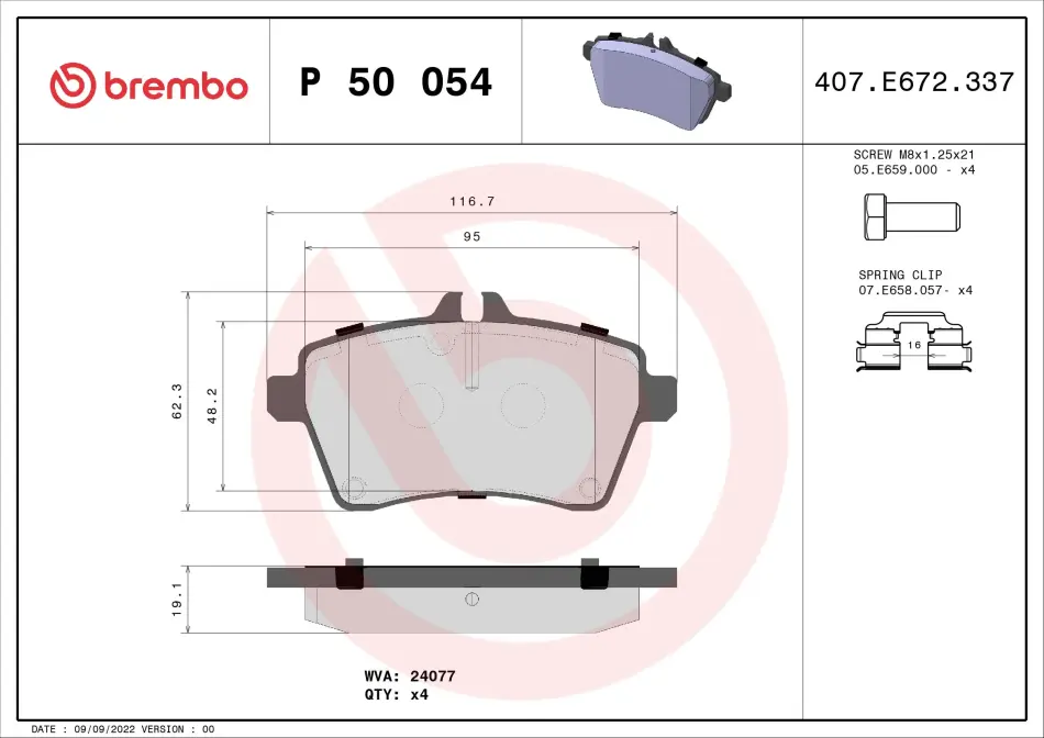Тормозні (гальмівні) колодки Brembo P50 054 (фото 1)