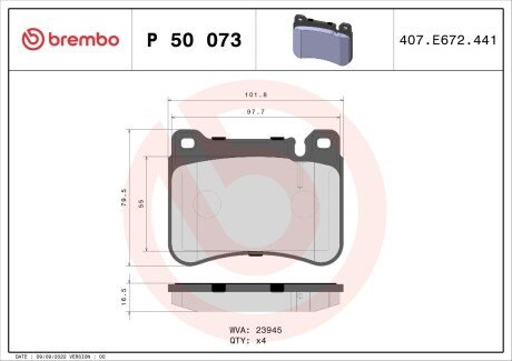 Тормозные колодки brembo P50 073 на Мерседес C-Class S203/CL203