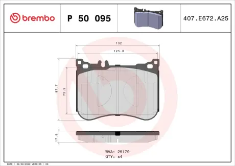 Тормозные колодки brembo P50 095