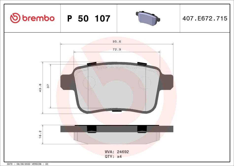 Тормозні (гальмівні) колодки Brembo P50 107 (фото 1)