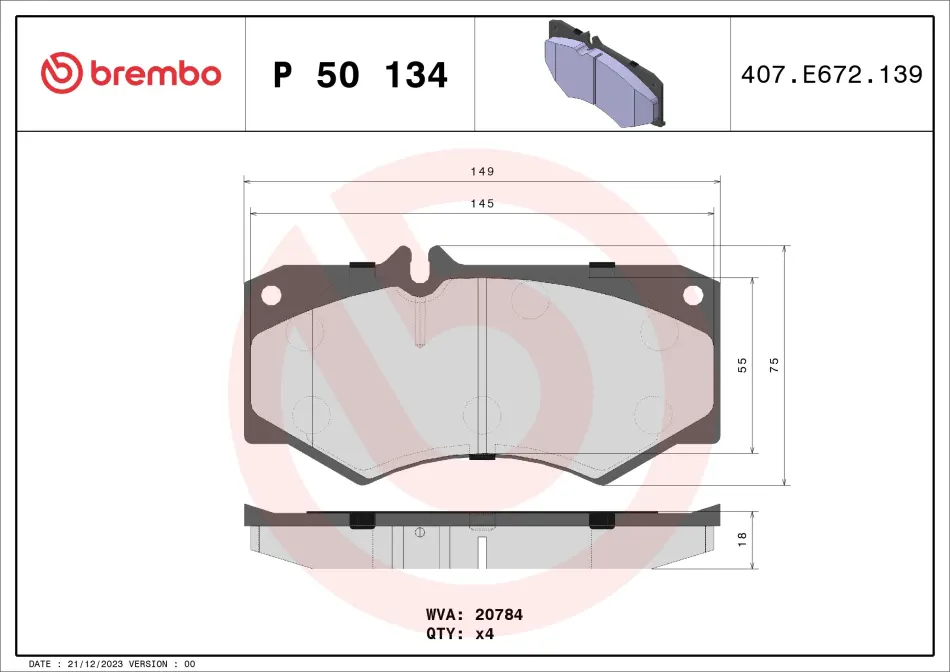 Тормозные колодки brembo P50 134