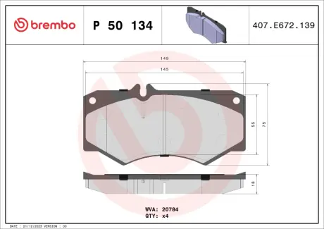 Тормозные колодки brembo P50 134