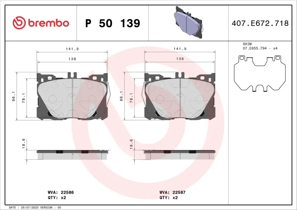 Тормозні (гальмівні) колодки Brembo P50139 (фото 1)