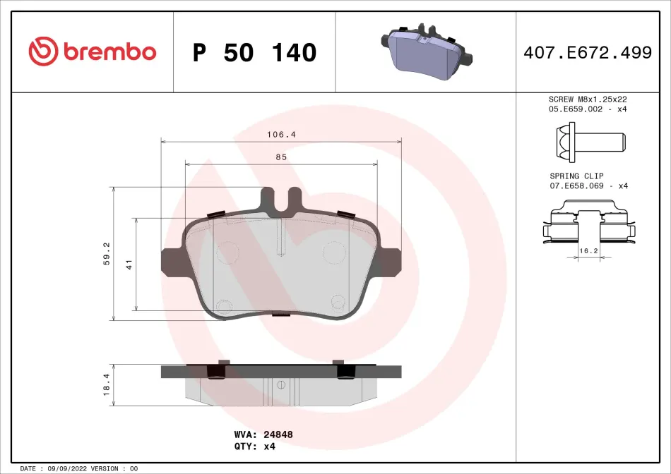 Тормозные колодки brembo P50140
