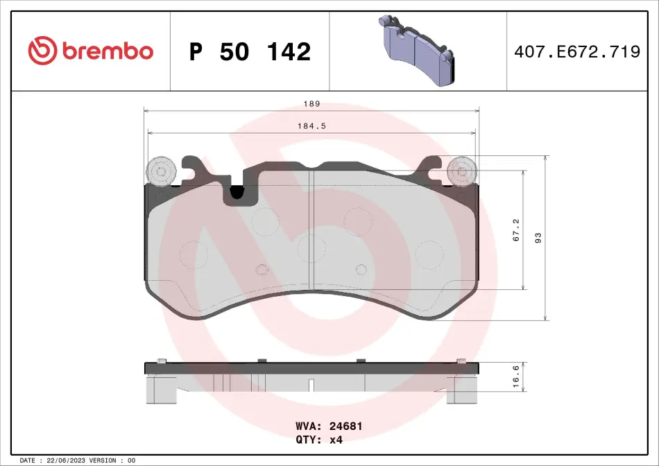 Тормозні (гальмівні) колодки Brembo P50 142 (фото 1)