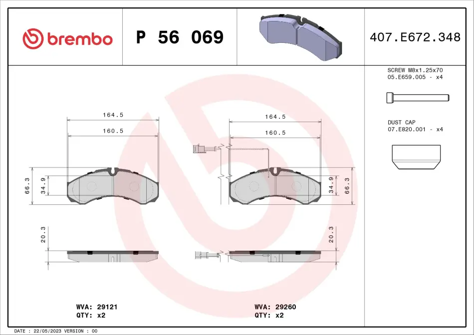 Тормозные колодки brembo P56069