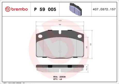Тормозні (гальмівні) колодки Brembo P59 005
