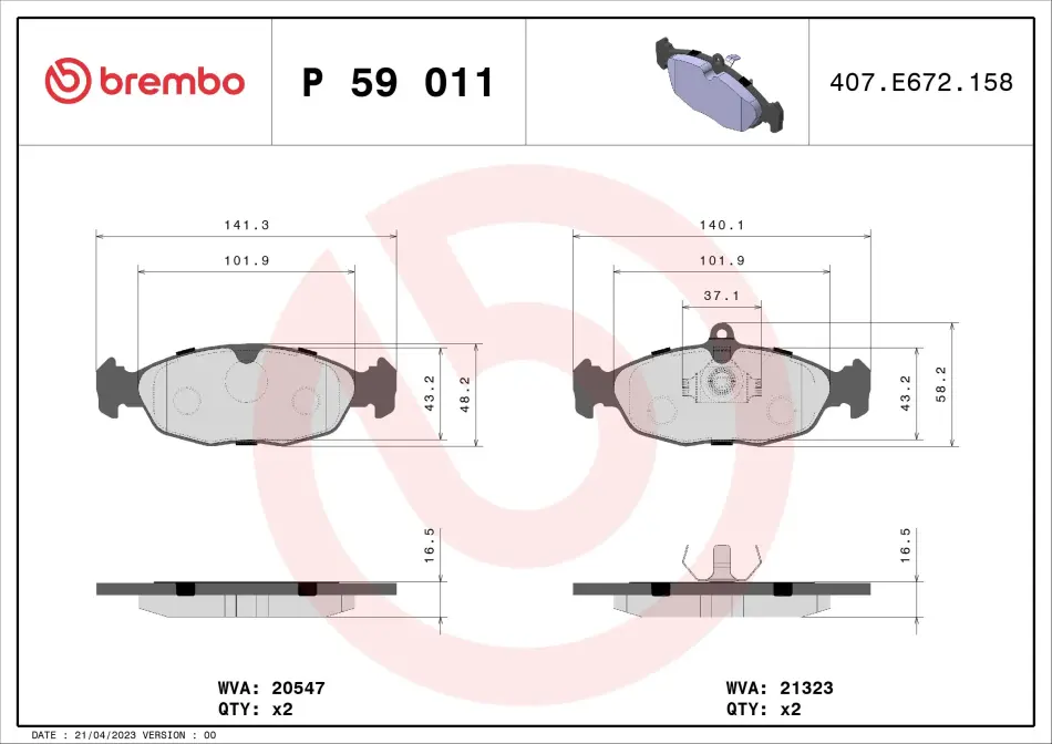 Тормозные колодки brembo P59 011