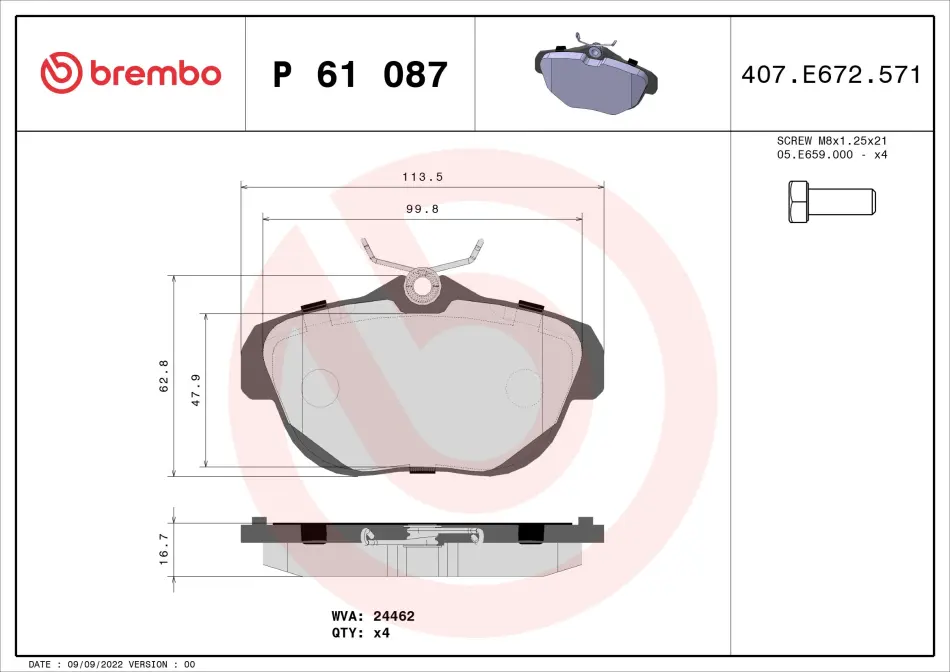 Тормозные колодки brembo P61087