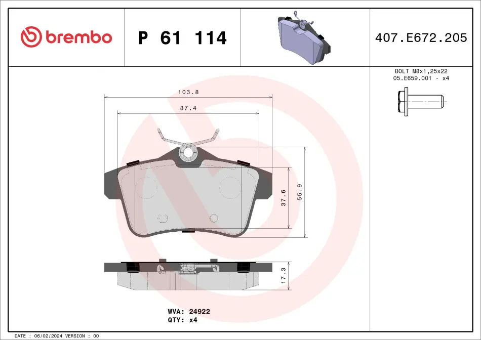 Тормозные колодки brembo P61114