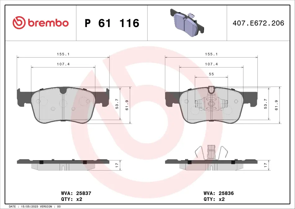 Тормозные колодки brembo P61 116