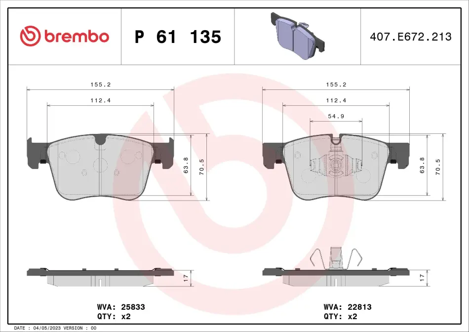 Тормозні (гальмівні) колодки Brembo P61 135 (фото 1)