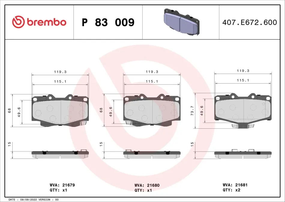 Тормозные колодки brembo P83 009