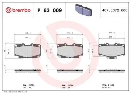 Тормозные колодки brembo P83 009