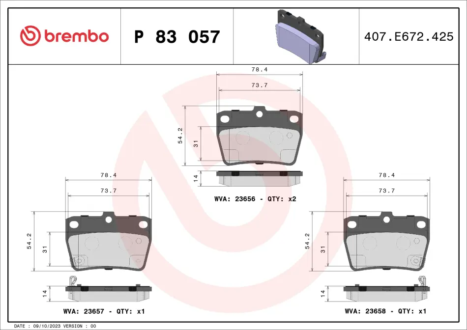 Тормозні (гальмівні) колодки Brembo P83 057 (фото 1)