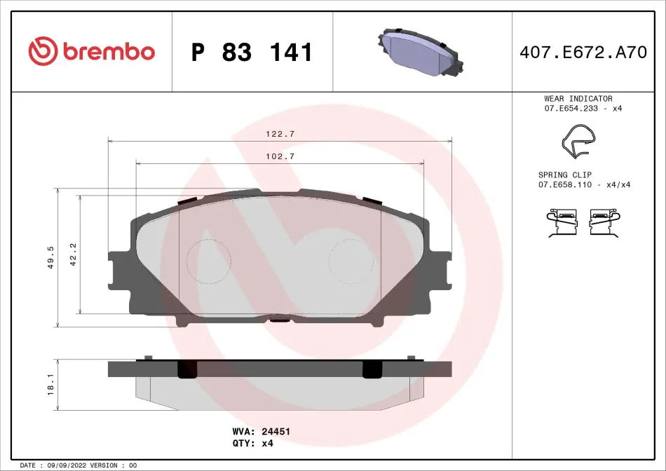 Тормозные колодки brembo P83 141