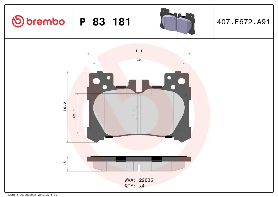 Тормозные колодки brembo P83181