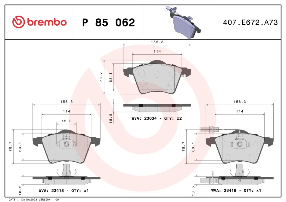 Тормозные колодки brembo P85 062