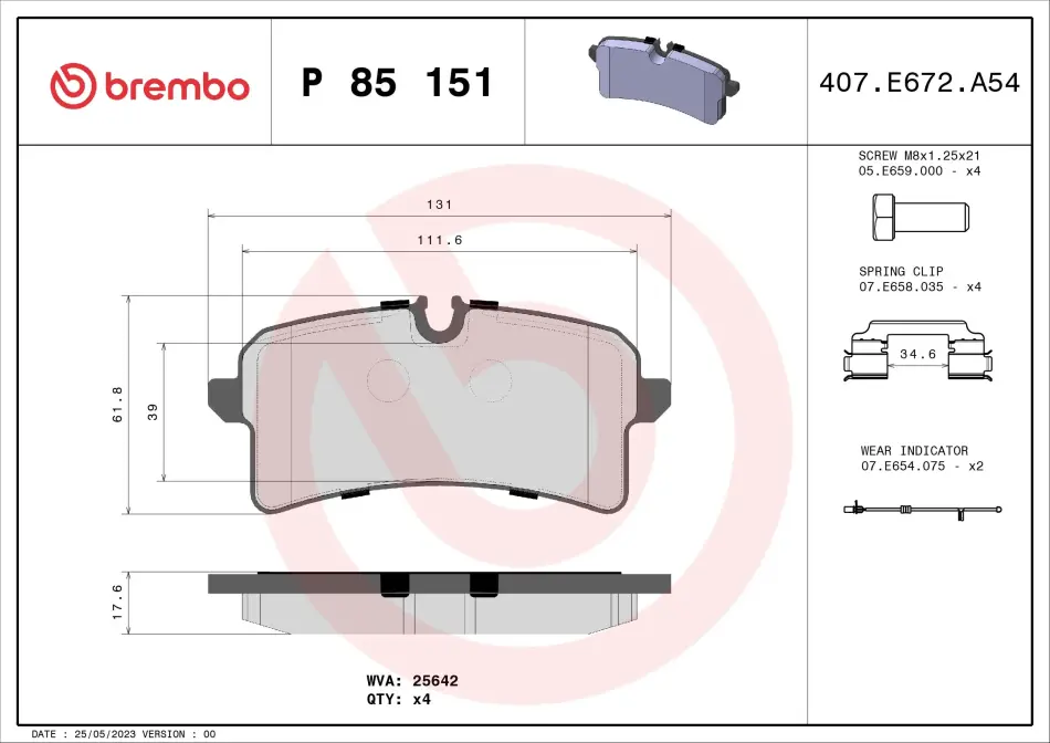 Тормозні (гальмівні) колодки Brembo P85 151 (фото 1)