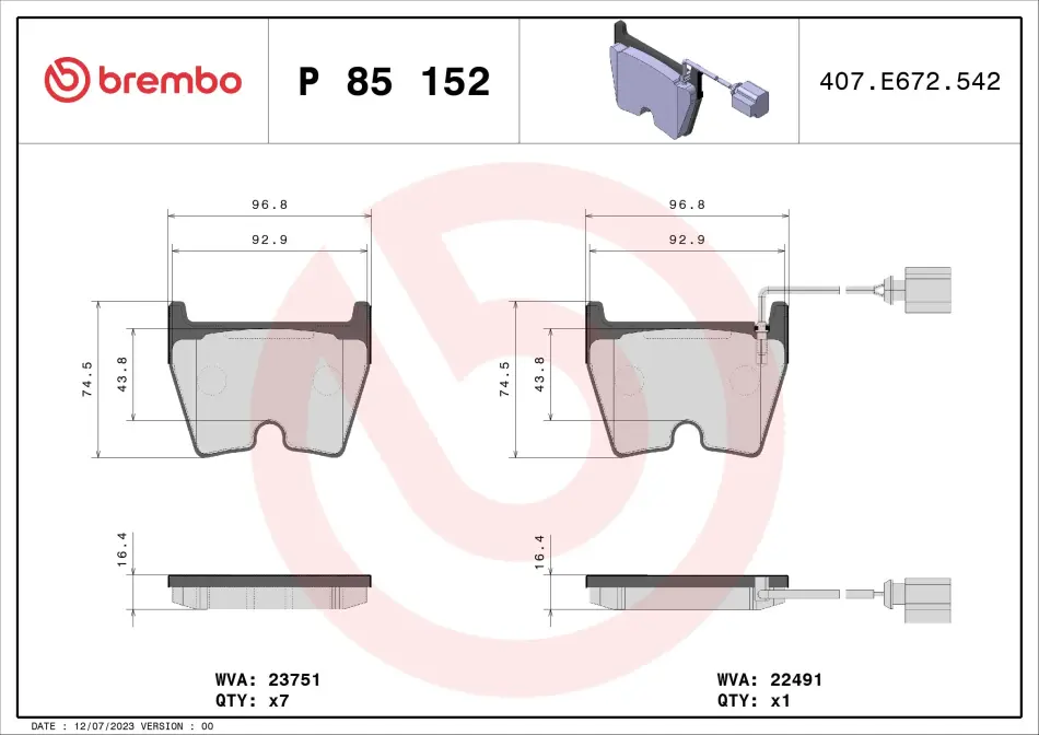Тормозні (гальмівні) колодки Brembo P85 152 (фото 1)