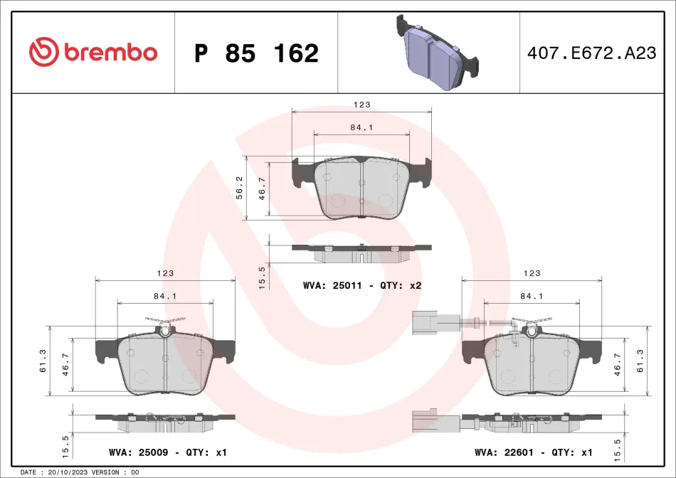 Тормозные колодки brembo P85 162