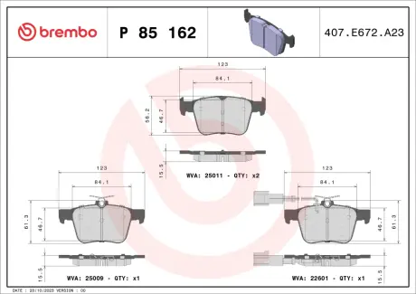 Тормозные колодки brembo P85 162
