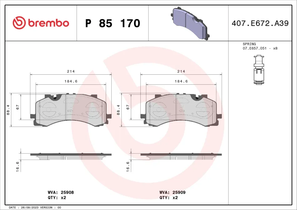 Тормозні (гальмівні) колодки Brembo P85 170 (фото 1)