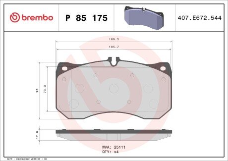 Тормозные колодки brembo P85 175 на Ауди А6 с7