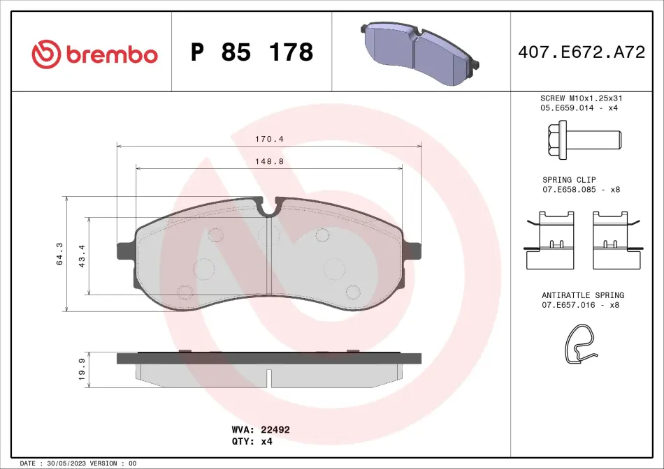 Тормозные колодки brembo P85 178