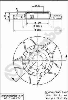 Вентильований гальмівний диск brembo 09514876 на Опель Аскона