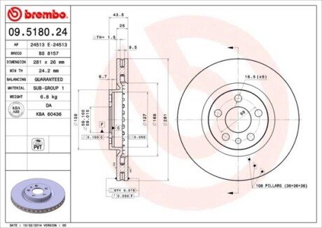 Вентильований гальмівний диск brembo 09518024 на Фиат Скудо 1