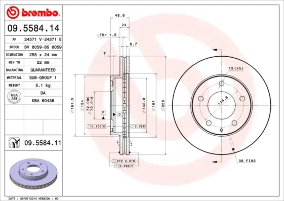 Вентильований гальмівний диск Brembo 09558414 (фото 1)