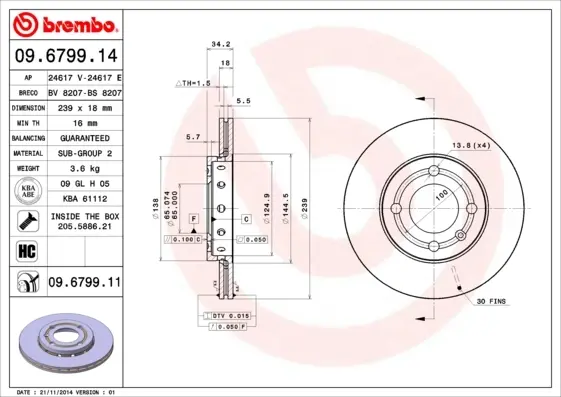 Вентилируемый тормозной диск brembo 09679911