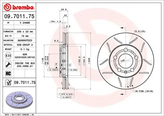 Вентильований гальмівний диск Brembo 09701175 (фото 1)