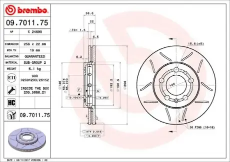 Вентильований гальмівний диск Brembo 09701175