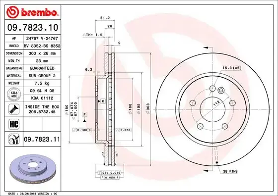 Вентильований гальмівний диск Brembo 09.7823.11 (фото 1)
