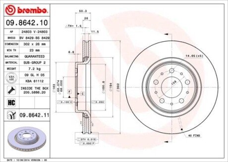 Вентильований гальмівний диск brembo 09.8642.11 на Вольво 850