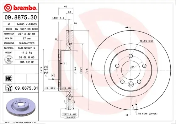 Вентилируемый тормозной диск brembo 09887531