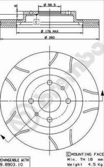 Вентильований гальмівний диск brembo 09.8903.75