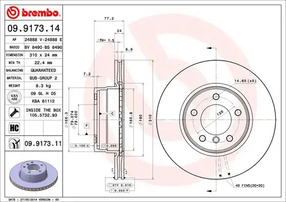 Вентилируемый тормозной диск brembo 09917311