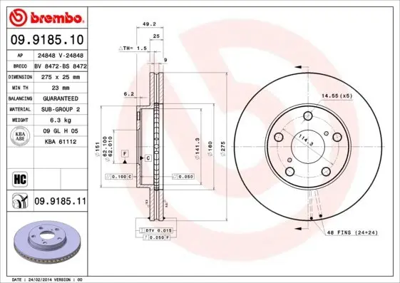 Вентильований гальмівний диск Brembo 09918510 (фото 1)