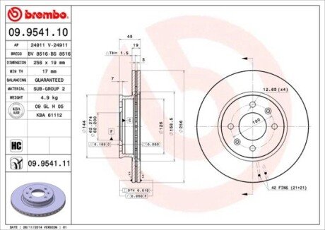 Вентилируемый тормозной диск brembo 09.9541.10