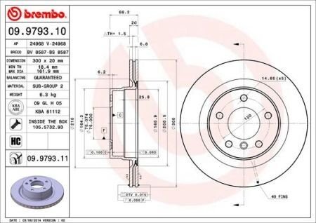 Вентилируемый тормозной диск brembo 09979311 на Бмв Е90