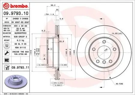 Вентильований гальмівний диск Brembo 09.9793.11