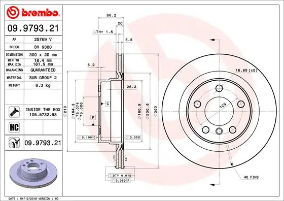 Вентильований гальмівний диск Brembo 09.9793.21 (фото 1)