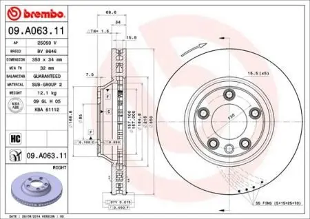 Вентилируемый тормозной диск brembo 09A06311