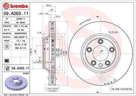 Вентильований гальмівний диск brembo 09A06311